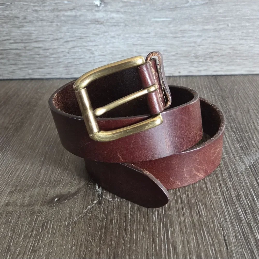 Eddie Bauer Brown Leather Men's Belt Solid Brass Buckle 40